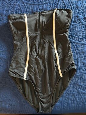 Black One-Piece Swimsuit with Cream Piping